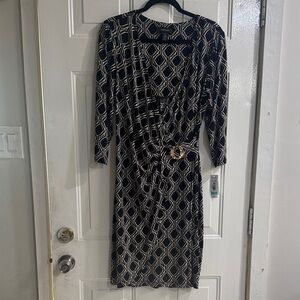 R&M Richards Black and White Long Sleeve Dress